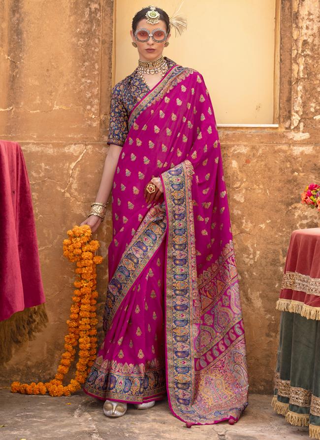 Silk Hot Pink Festival Wear Printed Saree